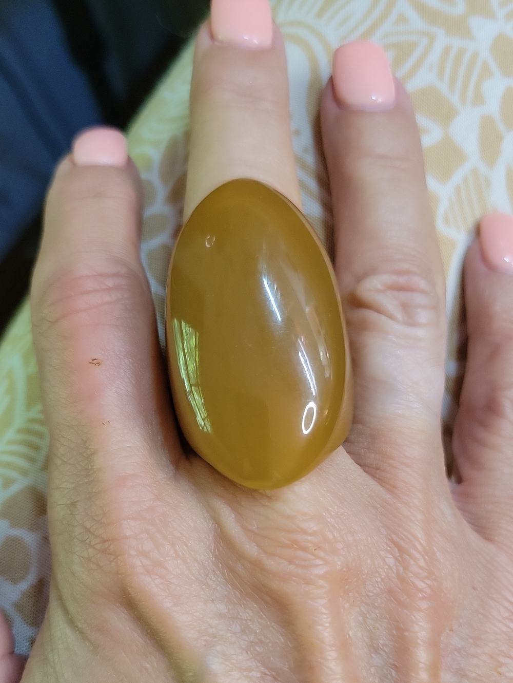 Oversized Polished Yellow Agate Style Acrylic Ring, size 8.5